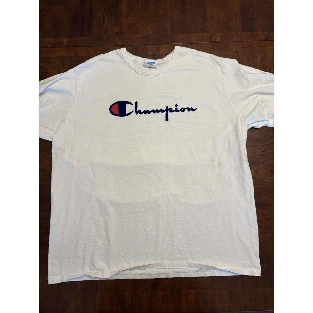 Champion T Shirt Men 3XL White Long Sleeve Spell Out Graphic Logo Tee